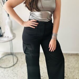 Black Cargo Satin Pants